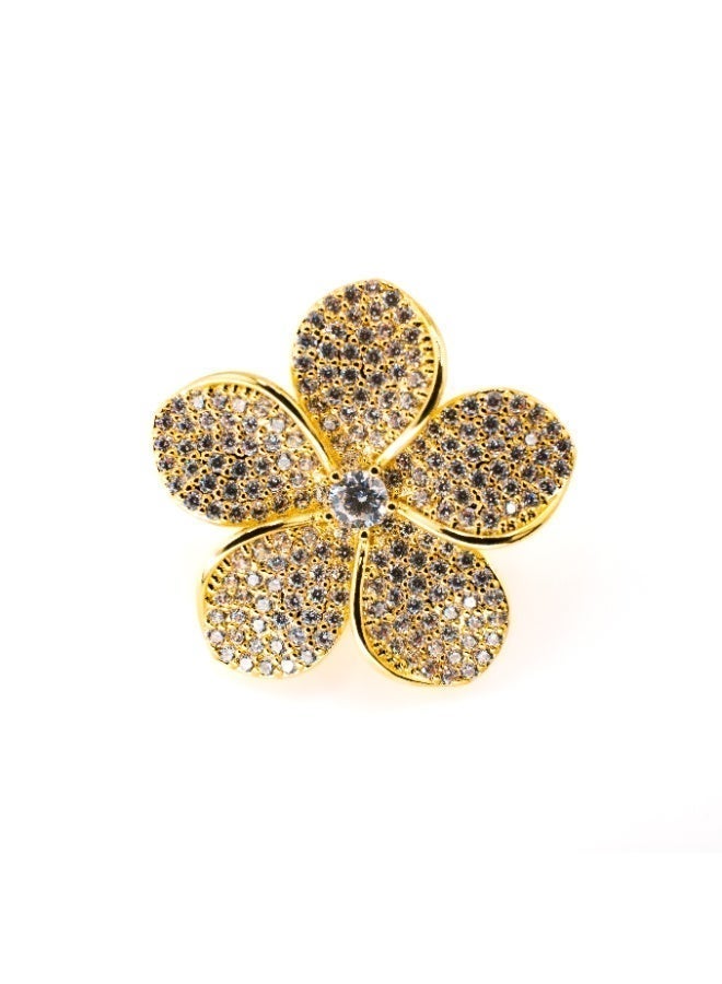 1une 14K Golden  Earrings ''Beauty'' Flower Stainless Steel, Zirconia Stones - Image 5